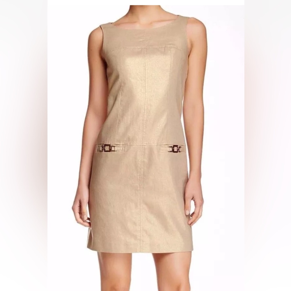 Tahari Vinny natural Gold sleeveless Linen dress